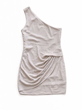 Express One-Shoulder Beaded Nude Mini Dress – Size 0 (NWT)